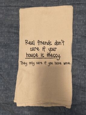 Canvas Kitchen Towel with Funny Wine Quote - Cream